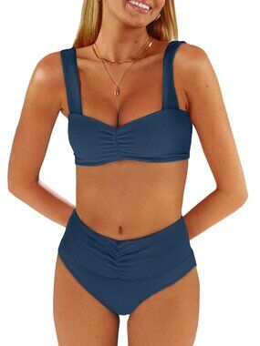 ANRABESS Dark Blue High Waisted 2 Piece Bikini